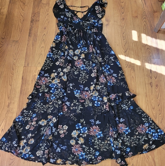 june & hudson Dresses & Skirts - Floral Chiffon Midaxi Dress M Whimsigoth Fairy Grunge Lace Up Back Ruffle Boho